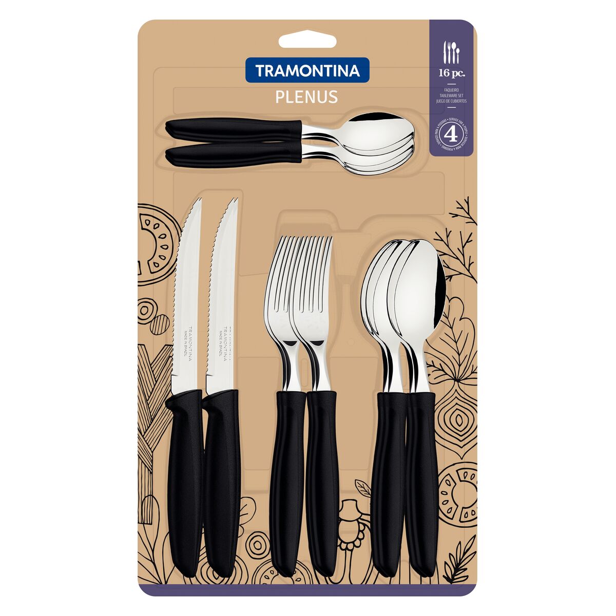 Tramontina Plenus 16 pcs Flatware set (Black)